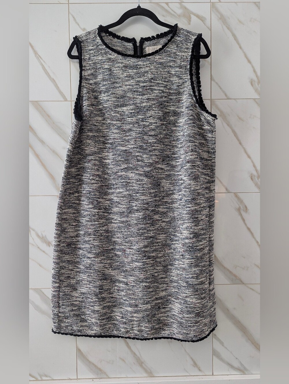 LOFT Black and Gray Sleeveless Tweed Shift Dress